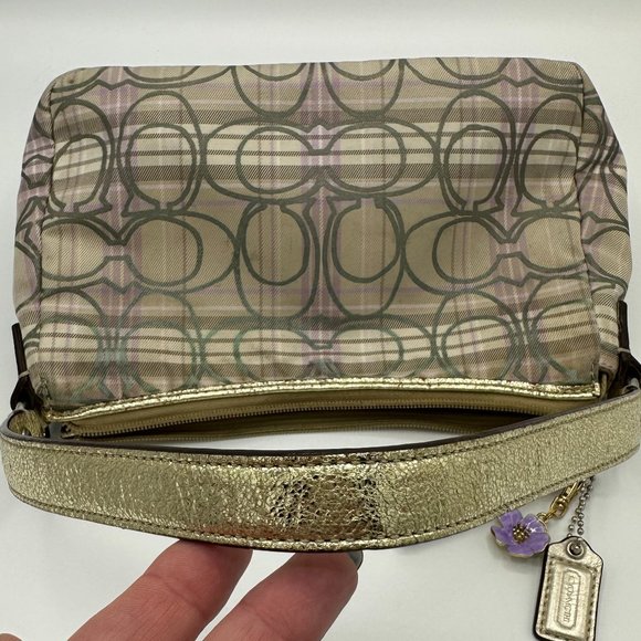 Coach Mini Tartan Plaid Lavender Signature Top Handle Pouch in EUC - Picture 9 of 15